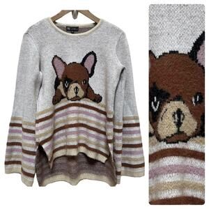 DG2 Diane Gilman French Bulldog Fuzzy Pullover Sweater Size XS Oversized